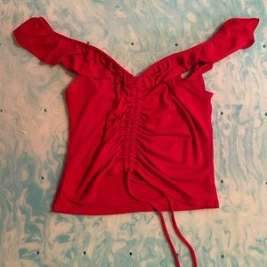 Off the shoulder red tie top